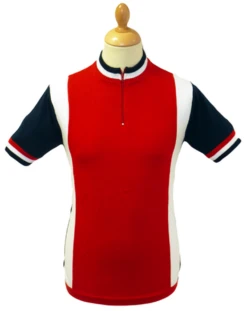 'Hi-Wheel' - Madcap Retro Mod Cycling Top RED/NAVY