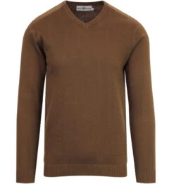 Redford 60s Mod V-Neck Jumper BISON -Cheap Outfits For Man Store Madcap england redford v neck jumper bison brown1 65117.1661266132