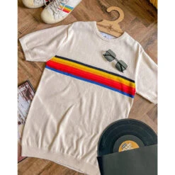 Britpop Rainbow Stripe Knit Tee (E) 10 Britpop Rainbow Stripe Knit Tee (E) -Cheap Outfits For Man Store britpop top ecru 65028.1661262475