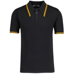 Empire Mod Big Collar Popcorn Waffle Polo In Black/Buckthorn -Cheap Outfits For Man Store madcap england empire popcorn waffle polo black buckthorne mc1051 21 83305.1695997623