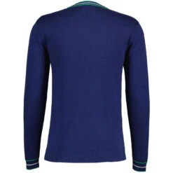 Fellini Pointelle Knit Tipped V-neck Jumper In Navy -Cheap Outfits For Man Store madcap england fellini tipped v neck jumper navy mc1050 1 77268.1695997605