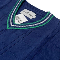 Fellini Pointelle Knit Tipped V-neck Jumper In Navy -Cheap Outfits For Man Store madcap england fellini tipped v neck jumper navy mc1050 4 40272.1695997607