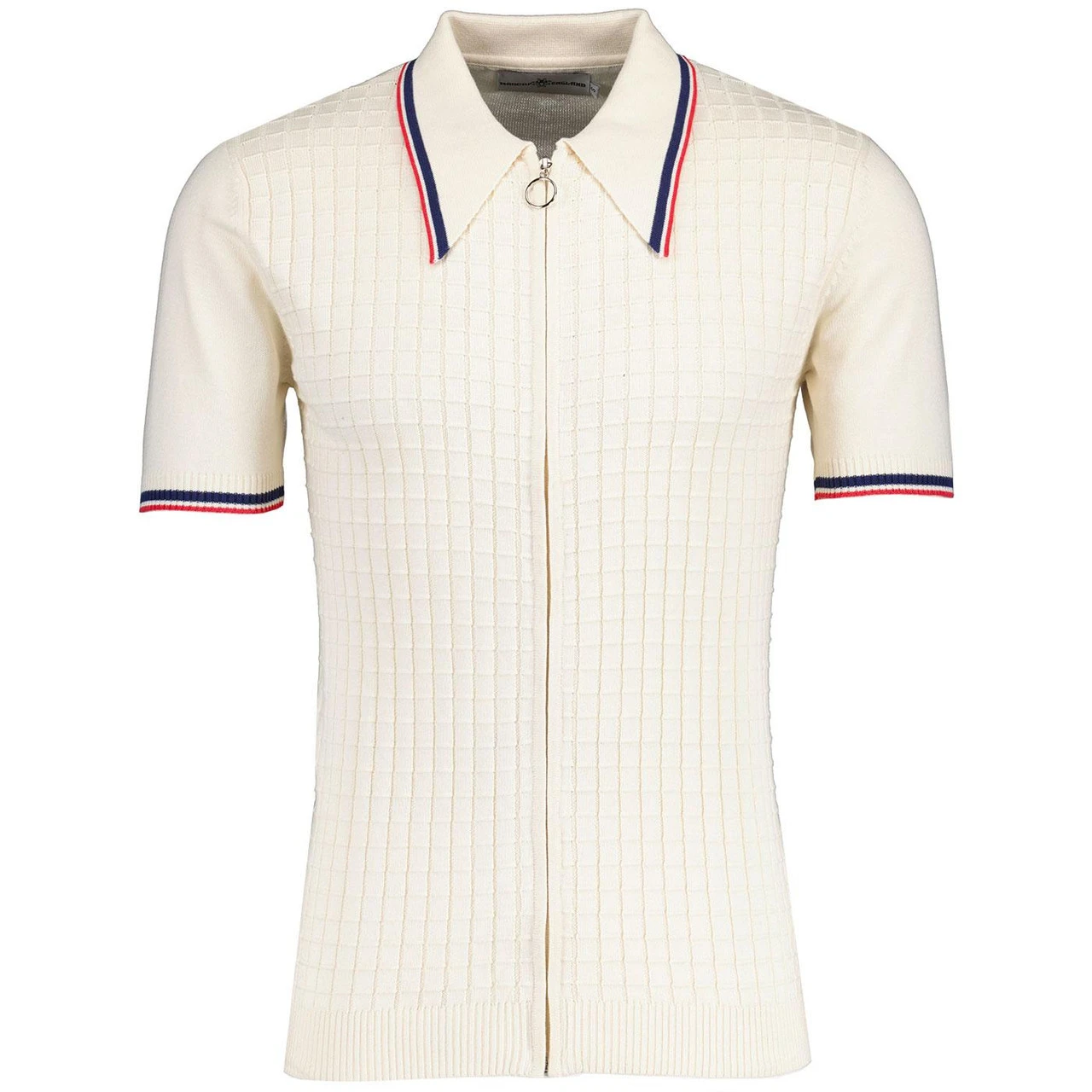 Cannon Mod Grid Check Big Collar Ring Zip Knitted Polo Navy 3 Cannon Mod Grid Check Big Collar Ring Zip Knitted Polo Navy