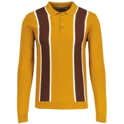 Junot Mod Waffle Stripe Panel Knit Polo Buckthorne -Cheap Outfits For Man Store madcap england junot textured stripe knitted polo top buckthorne 3 62699.1697534831