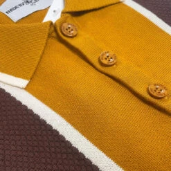 Junot Mod Waffle Stripe Panel Knit Polo Buckthorne -Cheap Outfits For Man Store madcap england junot textured stripe knitted polo top buckthorne 4 23561.1697534833