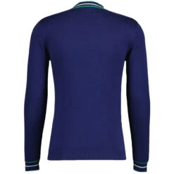 Moore Mod Pointelle Knit Tipped Mock Turtleneck Jumper In Navy -Cheap Outfits For Man Store madcap england moore ls jumper navy mc1049 11 25302.1693991742