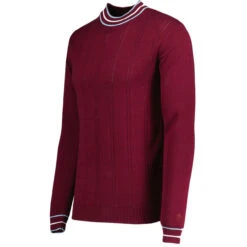 Moore Mod Pointelle Knit Tipped Mock Turtleneck Jumper In Zinfandel -Cheap Outfits For Man Store madcap england moore tipped pointelle knit tee zinfandel mc1049 2 09981.1695997397