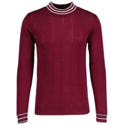 Moore Mod Pointelle Knit Tipped Mock Turtleneck Jumper In Zinfandel -Cheap Outfits For Man Store madcap england moore tipped pointelle knit tee zinfandel mc1049 3 56053.1695997394