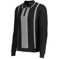 Nova Mod Ribbed Panel Knitted Polo Shirt In Black
