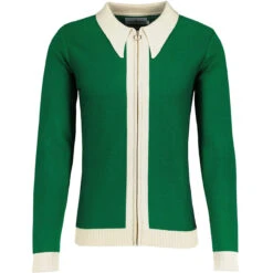 Riva Retro Zip Through Cardigan G -Cheap Outfits For Man Store madcap england riva spear collar ring zip cardigan green jacket 3 02298.1683192026 1