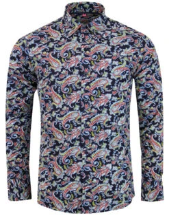 Tabla Paisley 1960s Mod Shirt NAVY -Cheap Outfits For Man Store madcap england tabla paisley shirt navy 3 64697.1661270566
