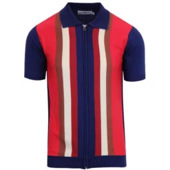 Victor 60s Mod Stripe Zip Polo BLUE -Cheap Outfits For Man Store madcap england victor 60s mod zip polo blue 3 28830.1661266881