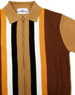 Victor 60s Mod Stripe Zip Polo BLUE -Cheap Outfits For Man Store madcap england victor stripe polo cardigan 1 14168.1661267923