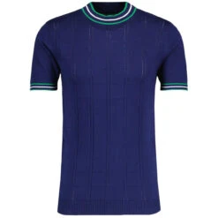 Wilson Pointelle Knit Mod Mock Turtleneck Tipped Tee In Navy -Cheap Outfits For Man Store madcap england wilson ss tipped knit top navy mc1041 2 60658.1693991701