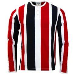 Winston L/S Mod Stripe Grandad Top -Cheap Outfits For Man Store madcap england winston ls stripe grandad tee red 1 91683.1679657036