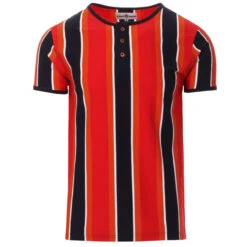 Winstono Mod Stripe Grandad Tee (P) -Cheap Outfits For Man Store madcap england winstono stripe henley neck tee poppy 1 17524.1661262061