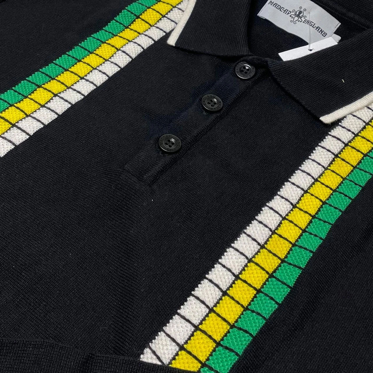 Zodiac Mod Textured Raised Stripe Knitted Polo Shirt Black 11 Zodiac Mod Textured Raised Stripe Knitted Polo Shirt Black - Image 9