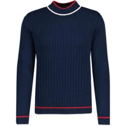 Kingly Grid Jacquard Turtleneck NB 7 Kingly Grid Jacquard Turtleneck NB -Cheap Outfits For Man Store madcapeng jaquard turtleneck jumper navy front 43437.1678188353