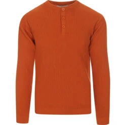 Caine Ribbed Grandad Top (Rust) 38 Caine Ribbed Grandad Top (Rust) -Cheap Outfits For Man Store madcapeng ribbed long polo rust front 11023.1661264055