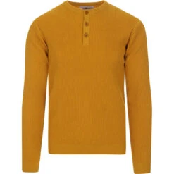 Caine Ribbed Grandad Top (Rust) 31 Caine Ribbed Grandad Top (Rust) -Cheap Outfits For Man Store madcapeng ribbed long polo yellow front 60568.1661264069