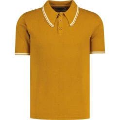 Empire Mod Big Collar Popcorn Waffle Polo In Black/Buckthorn -Cheap Outfits For Man Store madcapeng spear waffle polo yellow front 29515.1673453065 3