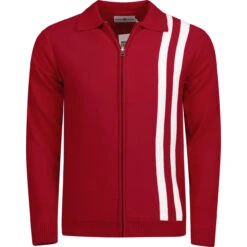 Speedway Mod Stripe Zip Cardigan R -Cheap Outfits For Man Store madcapeng speedway cardigan red front 84287.1661274009