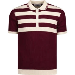 Terry Retro Mod Ribbed Stripe Polo (BB) -Cheap Outfits For Man Store madcapeng terry rib stripes polo zinfandel front 34715.1661260294